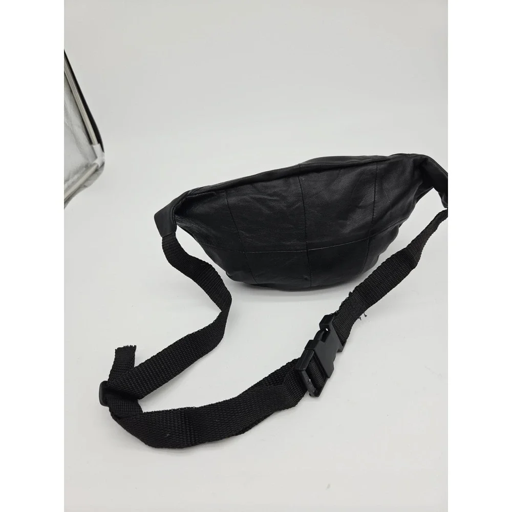 Vintage Buxton Cashmere Lamb Skin Leather Black Fanny Pack Adjustable Strap